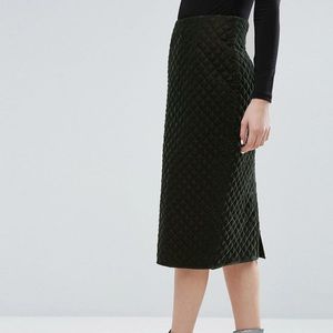 NWT- ASOS Green Pencil Skirt in Quilted Velvet